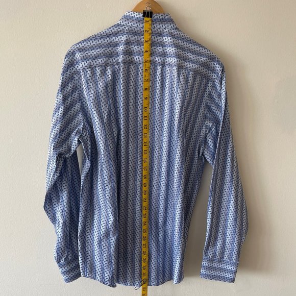 Bugatchi Shirt - Pale Blue/White Stripe - Medium - Classic Fit - Picture 5 of 5